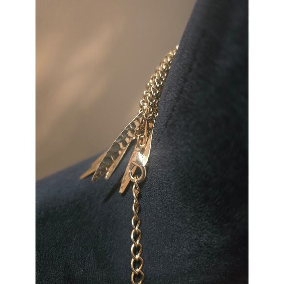 Women's Gold Tone Layered Chain Necklace Hammered Dangle Charms Lobster Clasp - Picture 6 of 6